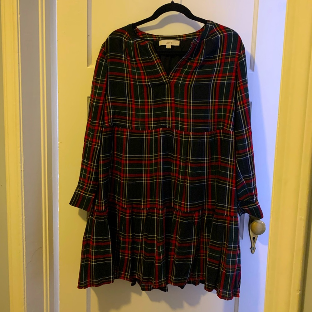 Loft petite tiered plaid dress